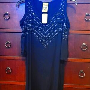 BLACK V-NECK OPEN SHOULDER BEADED TUNIC